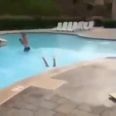 WCGW trying to surf across a pool on a boogie board?