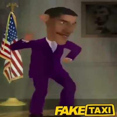 Obama drives the fake taxi