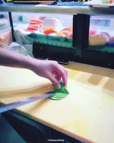 Another example of slicing avocado for sushi