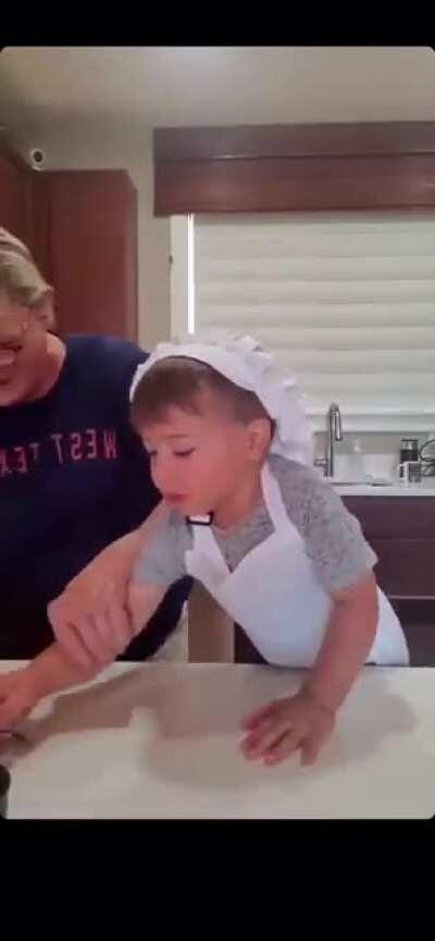 Baking a cake with grandma