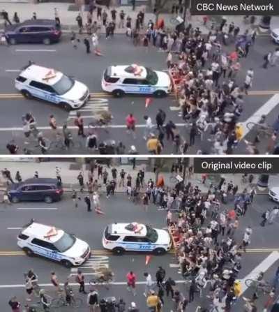 Canadian state broadcaster censors footage of US police SUVs ramming into protesters