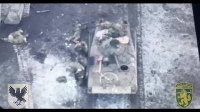 More footage of the BMP spot at the Vuhledar front showing Russian troops being hit by munitions from different drones as well as artillery fire and the the aftermath