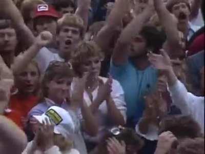 B.B. King breaks a guitar string and handles it like a pro while performing at Farm Aid 1985