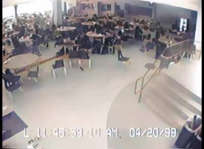 Colorized Columbine Cafeteria CCTV Footage from Bill Ockham's archival uploads on the event. Currently the entire 3-hour security tape is in the process of being colorized by his team.