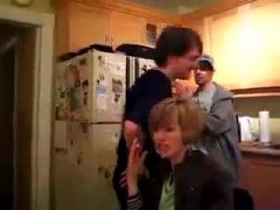 Awkward dude tries to fart on a girl but shits his pants instead