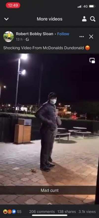 Dundonald McDonalds Security guard slaps child for throwing a paper bag at him