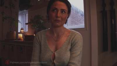 Whisperaudios, braless, sweater hanging on for dear life