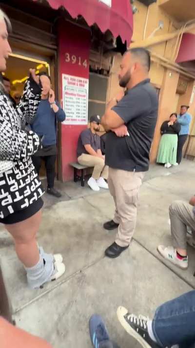 Racist Karen gets mad outside the all you can eat sushi restaurant