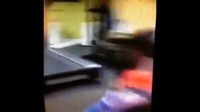 Woman loses her pants on the treadmill