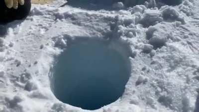 Sounds produced by dropping a brick of ice down a 450m bore hole