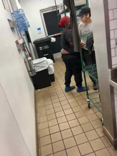 Women freaks out at coworker and pulls a knife out. 