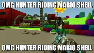 Hunter riding mario shell