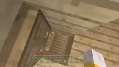 Stampy coming across a creeper on the under part of his music tower in his 2000 subscriber world tour