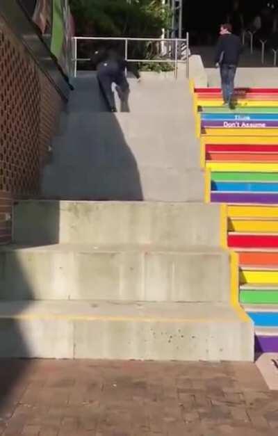 Take the gay stairs.