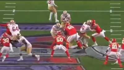 Mike Pennel bodying Trent Williams and then tackling CMC for a loss in the Super Bowl