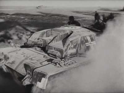 StuG III on the move on the Eastern Front during the early stages of Operation Barbarossa