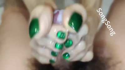 Emerald Green Asian Toe Stroking frenzy 😵‍💫😵‍💫😵‍💫😵‍💫😵‍💫
