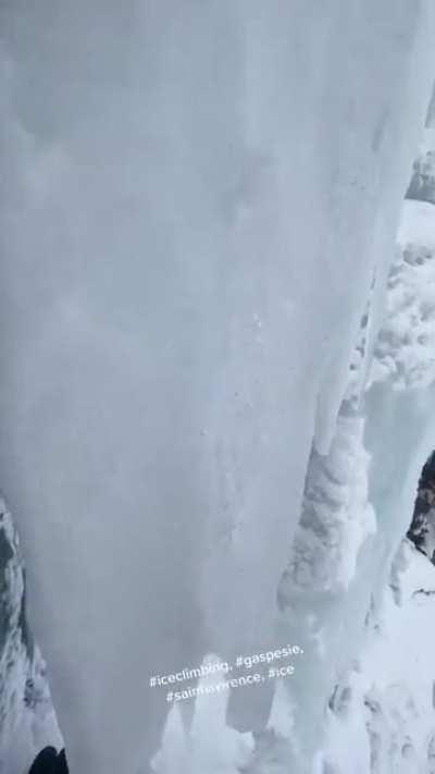 Hanging at this cliff, with the water flowing behind the ice