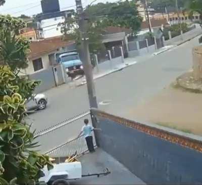 Dude had a bad day. Forgot to put on the brake and it went all downhill from there...