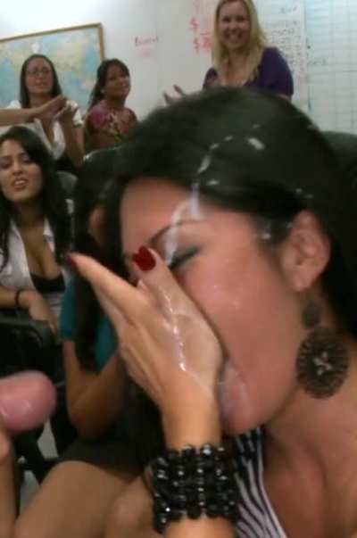 Getting a big load in front of her friends 