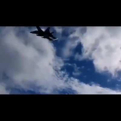 F-18 Hornet taking off from a temporary road base in Finnish Lapland.