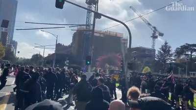 The Nazis were allowed to protest yesterday, just not at on the steps of State Parliament (Footage courtesy of The Guardian).