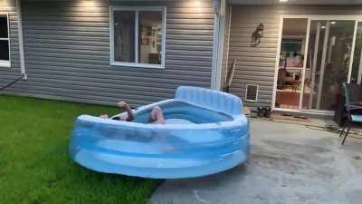 To jump over the pool