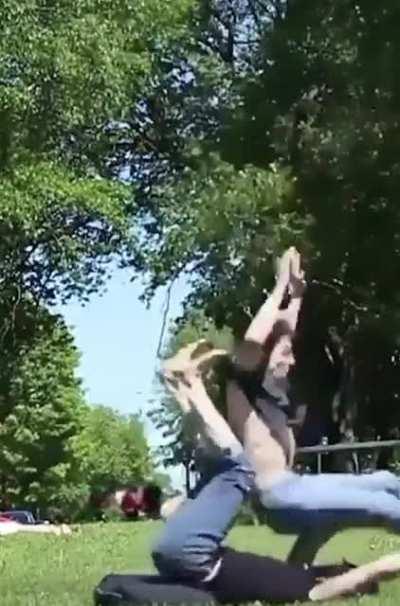 Doing gymnastics with your friend