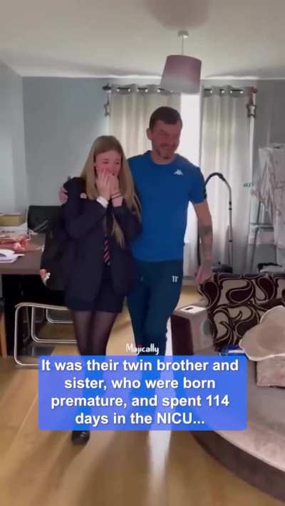 Mom and Dad kept it a secret, so when the kids walked in from school and saw their new brother and sister on the couch, the room instantly filled with hugs, tears, and pure joy.