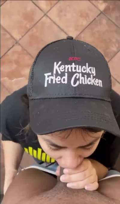 Kernels slut eating dick in the bathroom on the job