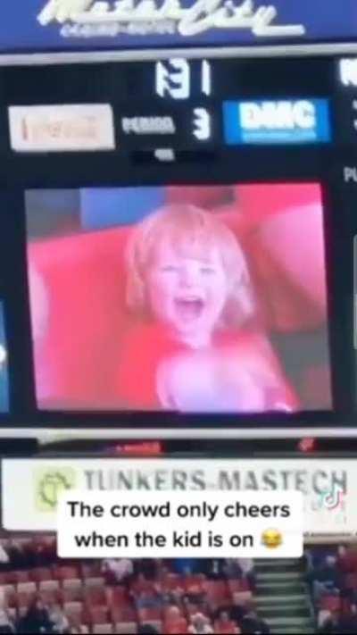 The crowd only cheers when the kid is on
