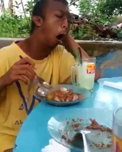 Not chewing your meatball.