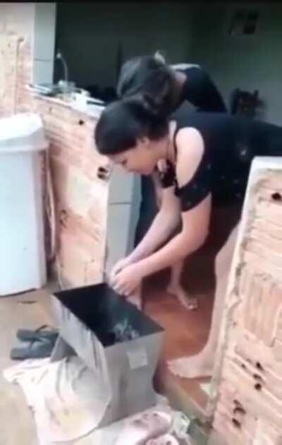 dropped the lighter and ran away with the firecracker, classic