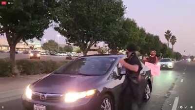 BLM chase a car in Stockton and threaten the driver, claiming she's trying to run them over