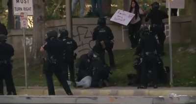 Confrontation between protesters and LAPD.