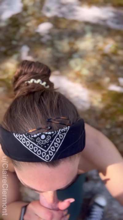 Took a break on the hike to suck his cock