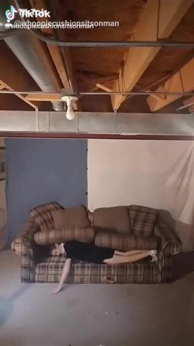 Whoopie cushion sits on man