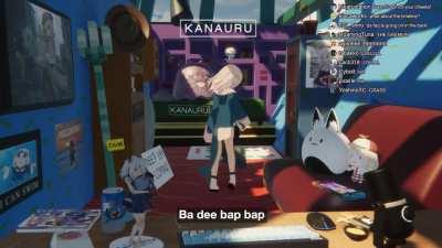 a shark vacuums her room during a stream