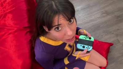 Cheerleader Tries Video Game... Step Bro Cums On Her Face