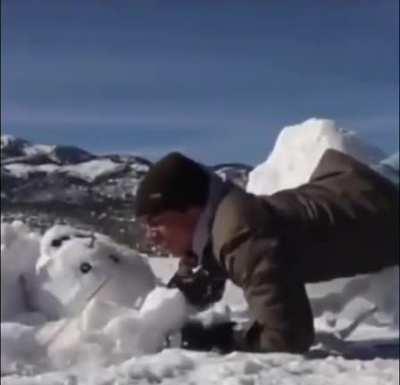 WCGW tackling a harmless snowman