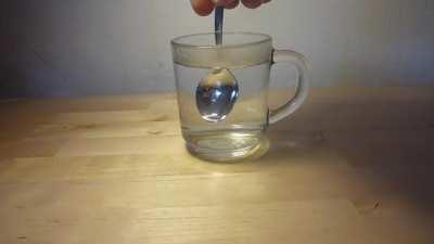 Gallium spoon in a cup of water