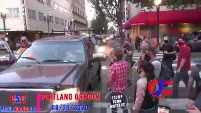 BLM Protestor Pretends Trump Cruise Ran Into him