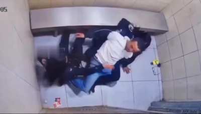 Violent man punch guy, two female police officers came to the rescue