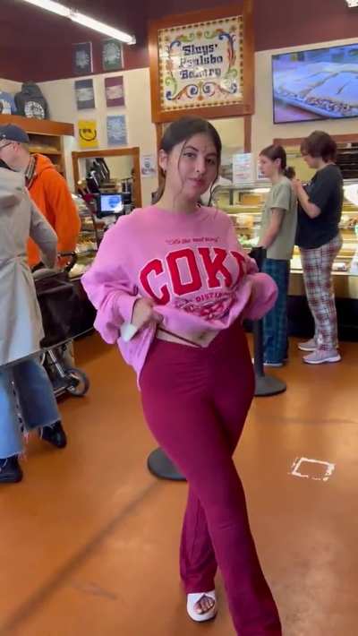 Casually flashes her goddess tits