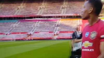 A presenter reminds Martial of his 'special' Hattrick match ball. We waited so many years to see this.