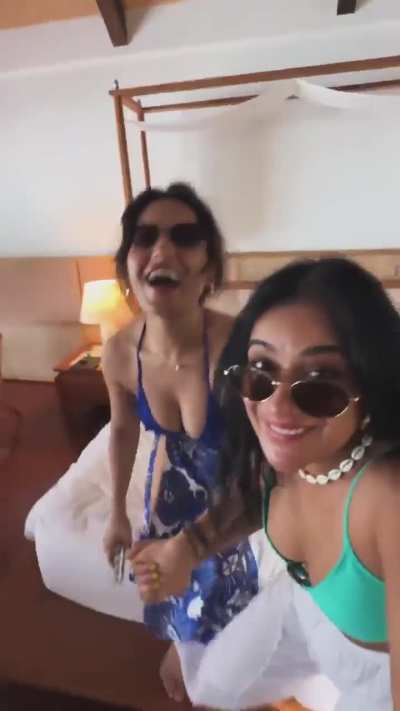Besties Ruhani Sharma and Sara Gurpal taking dip the pool 
