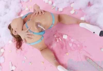 Beautiful girl shitting marshmallows