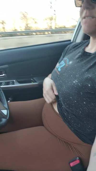 Love to show my full tits on the highway [GIF]