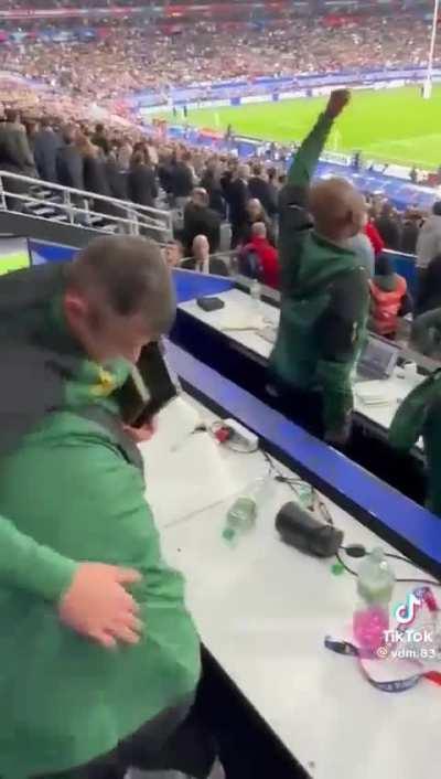 Rassie accepts an offer from a fan after the final whistle