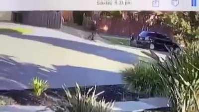 Kid rides straight into the back of a parked car